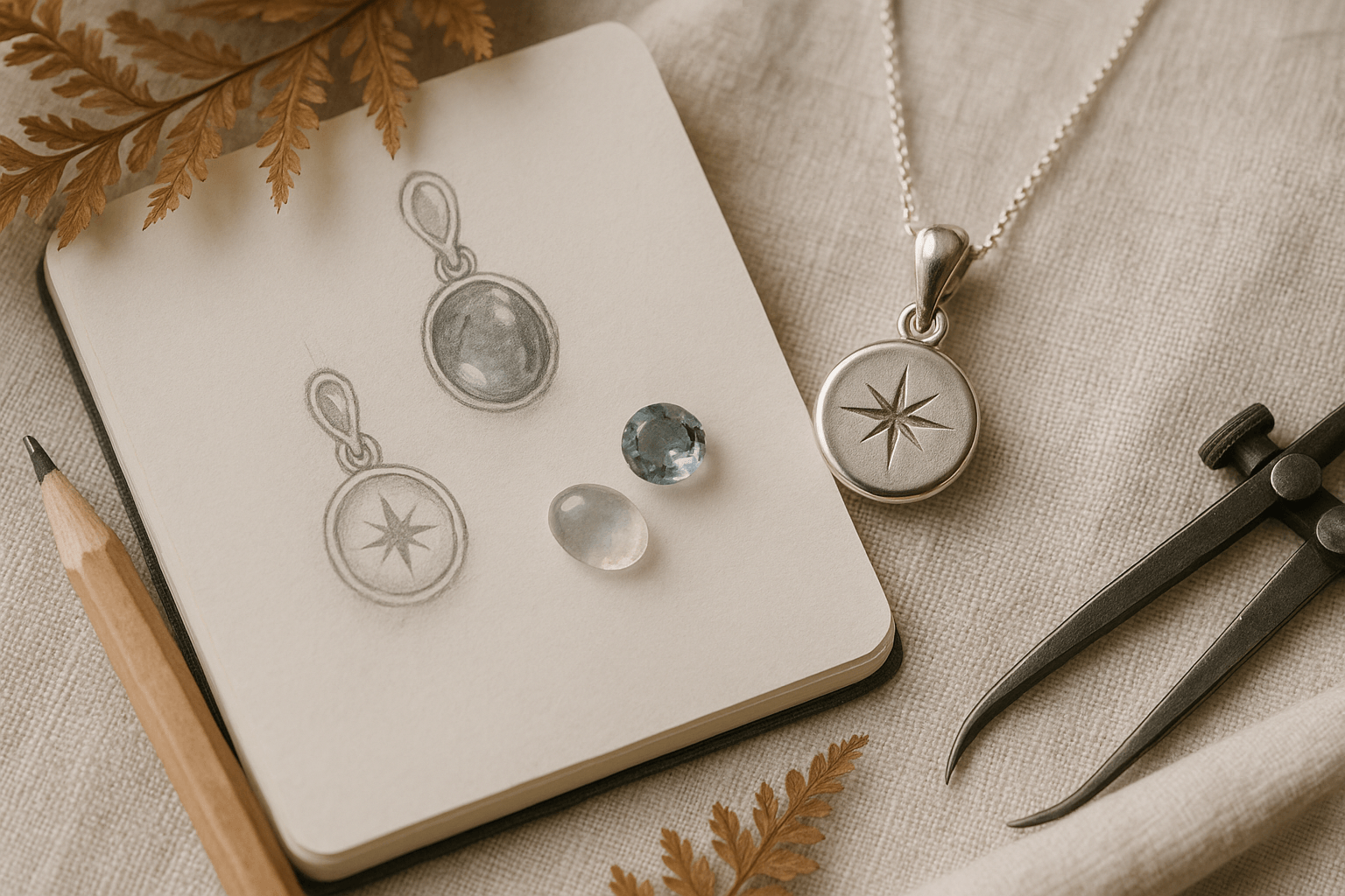 Nature-inspired talisman pendant with two gemstones