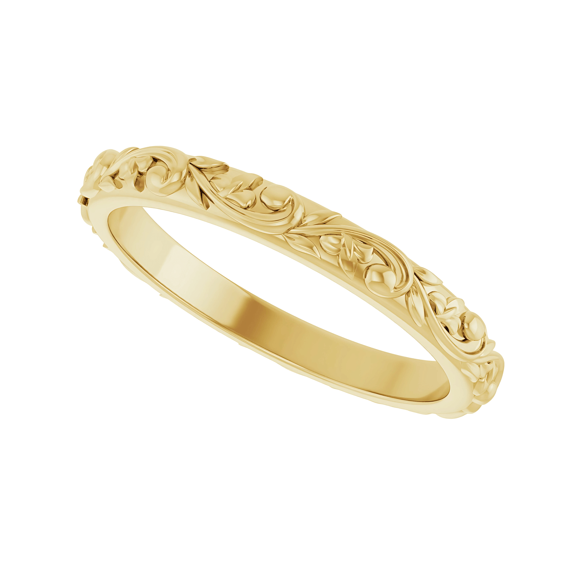 The Sylvan Ring. Nature-Sculpted Leaf & Scroll Wedding Ring (2.5 mm)