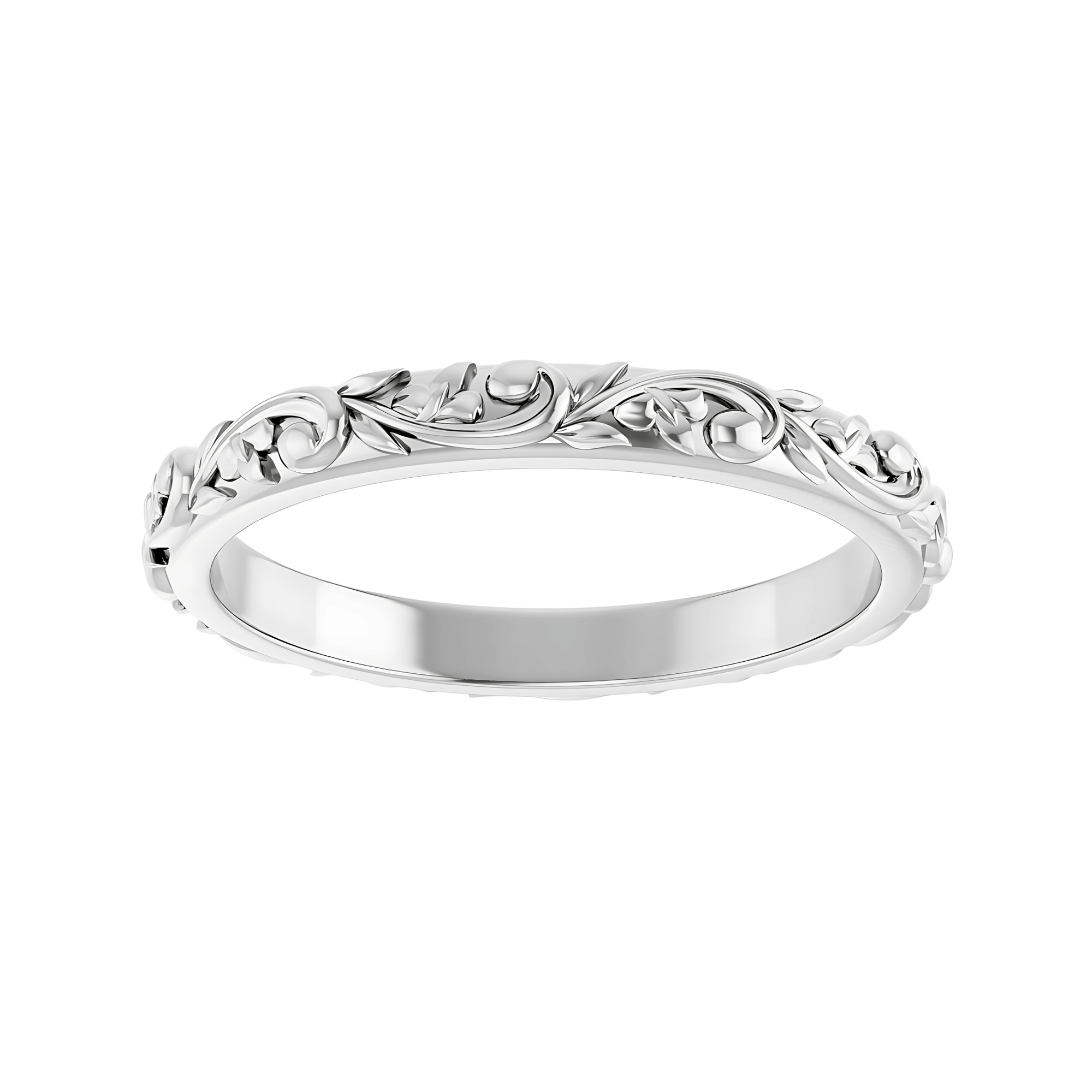 The Sylvan Ring. Nature-Sculpted Leaf & Scroll Wedding Ring (2.5 mm)