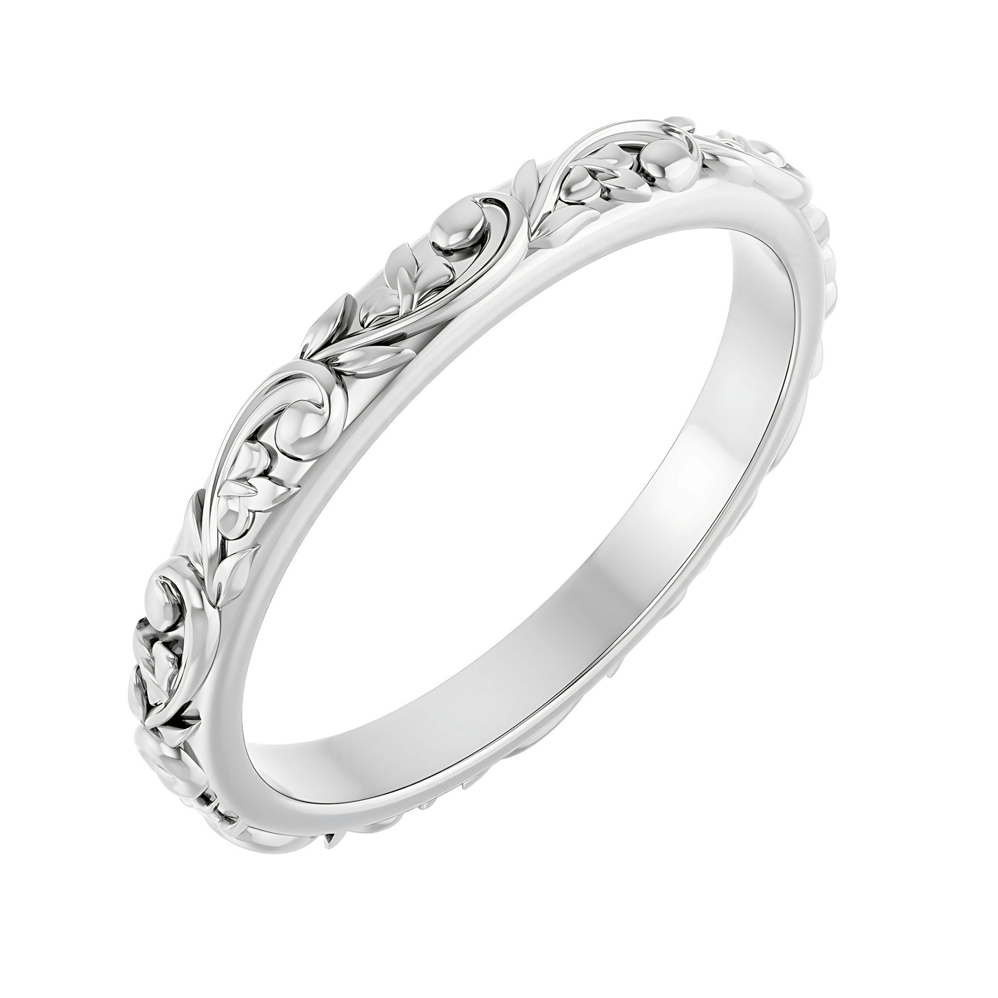 The Sylvan Ring. Nature-Sculpted Leaf & Scroll Wedding Ring (2.5 mm)