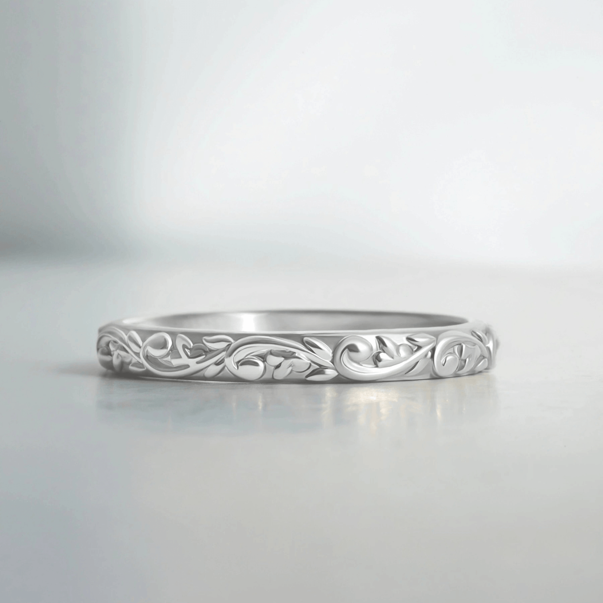 The Sylvan Ring. Nature-Sculpted Leaf & Scroll Wedding Ring (2.5 mm)