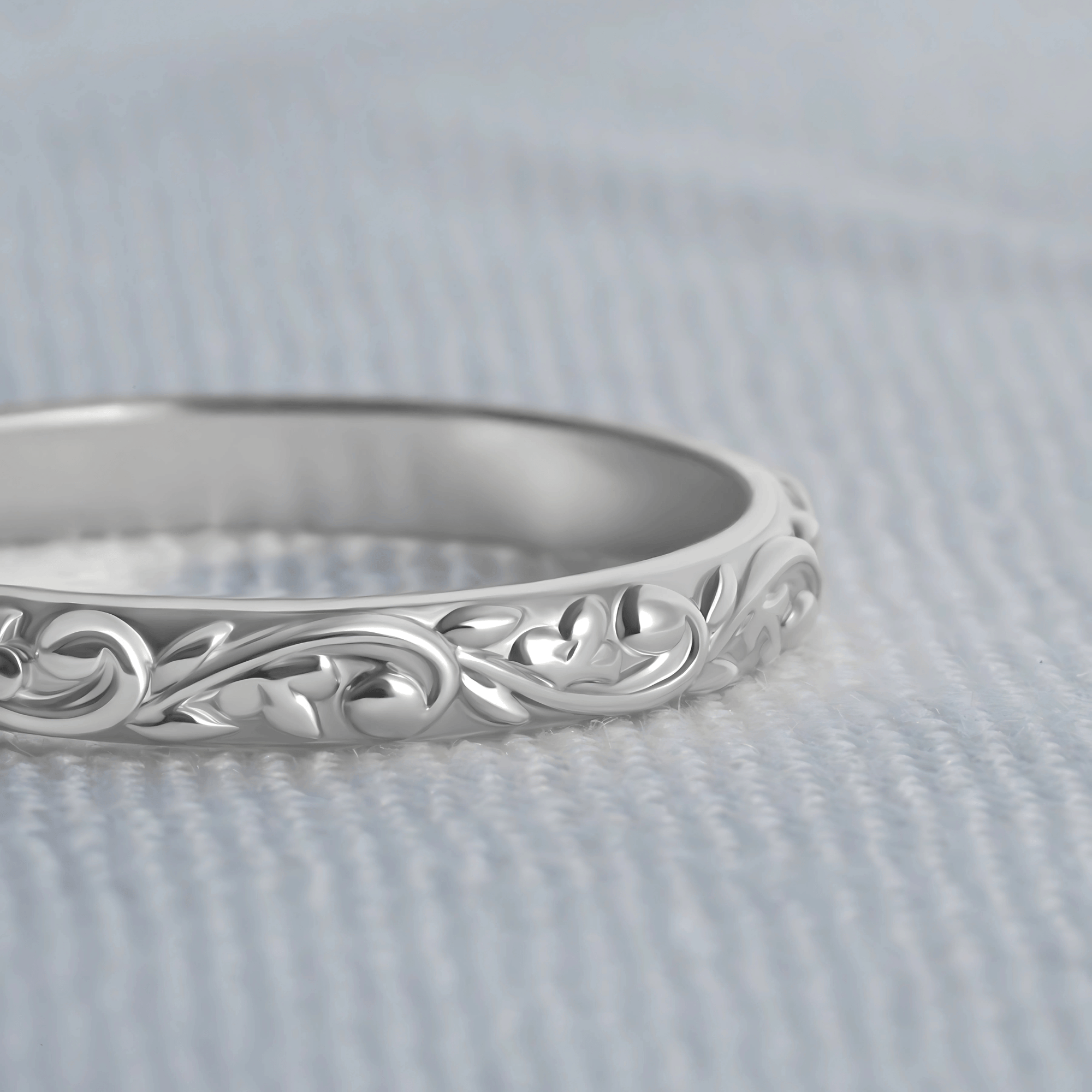 The Sylvan Ring. Nature-Sculpted Leaf & Scroll Wedding Ring (2.5 mm)