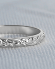 The Sylvan Ring. Nature-Sculpted Leaf & Scroll Wedding Ring (2.5 mm)