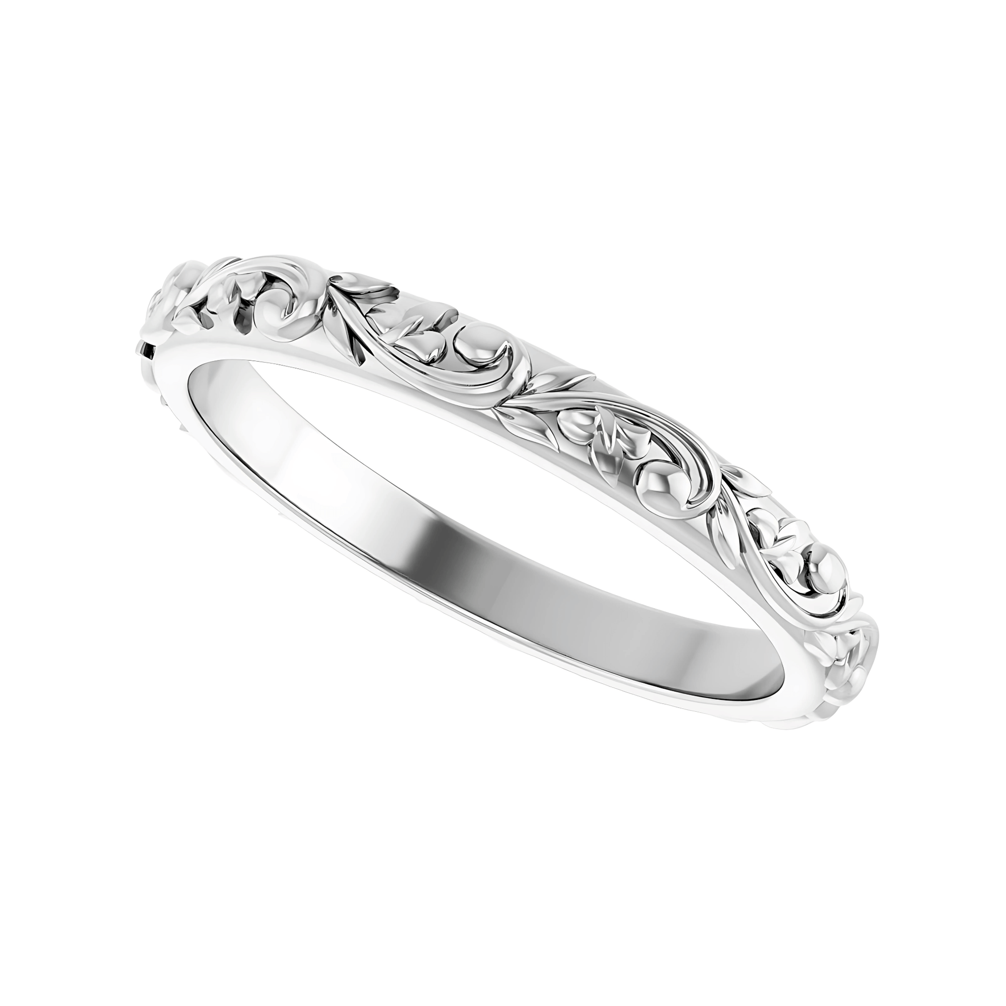 The Sylvan Ring. Nature-Sculpted Leaf & Scroll Wedding Ring (2.5 mm)