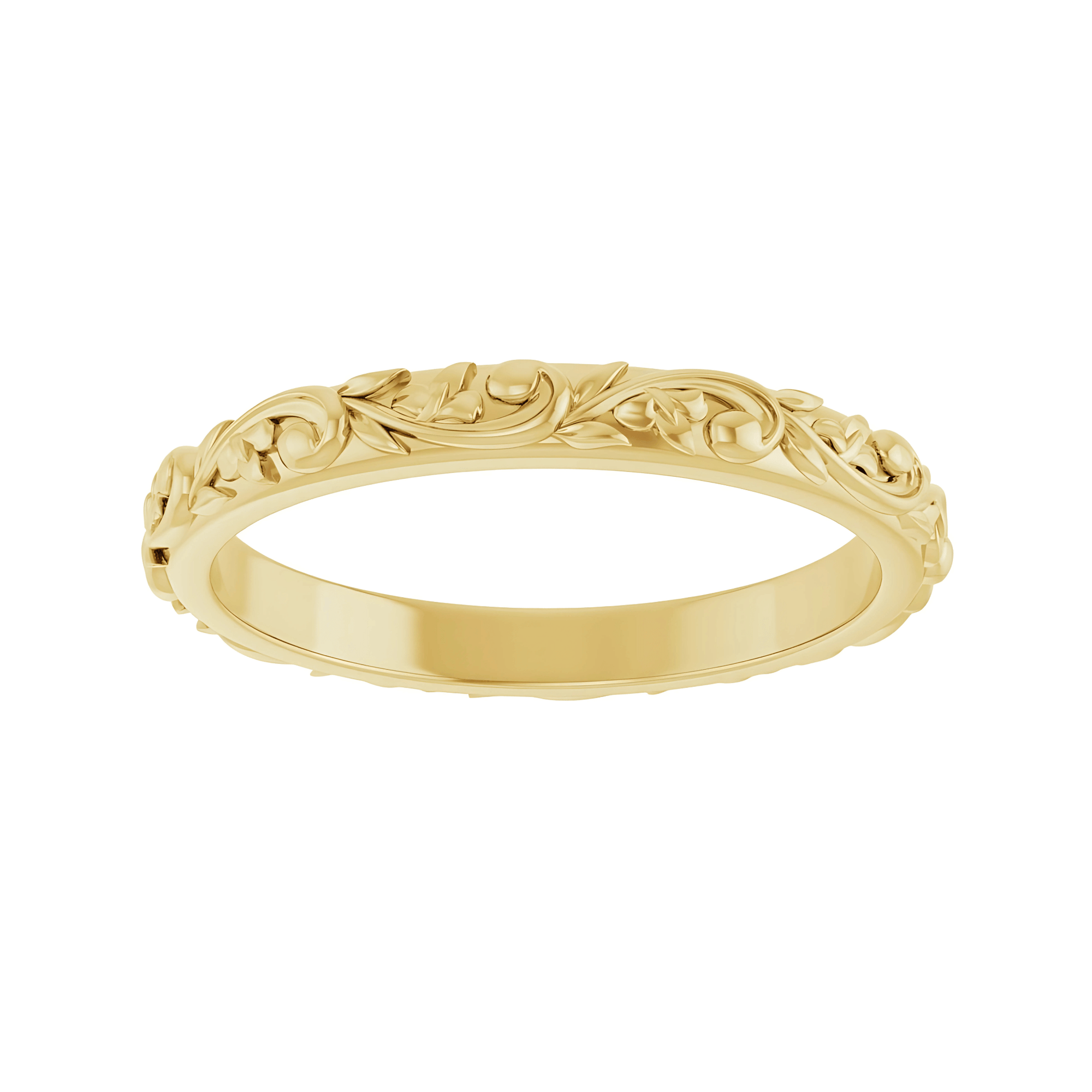 The Sylvan Ring. Nature-Sculpted Leaf & Scroll Wedding Ring (2.5 mm)