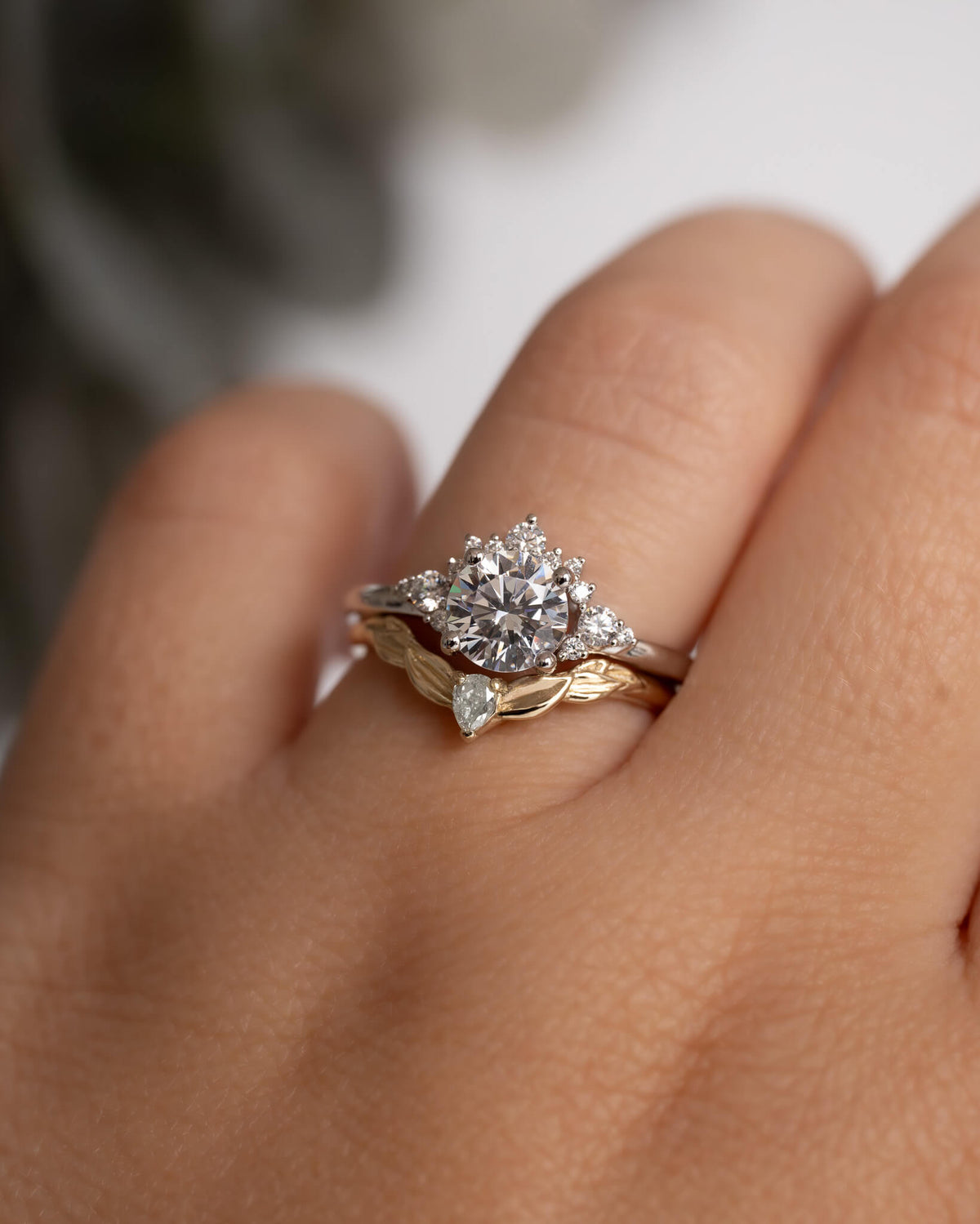 Ring Cawan Rowan Ring: Floral V-Shape Diamond Ring | Unique Engagement Ring ...