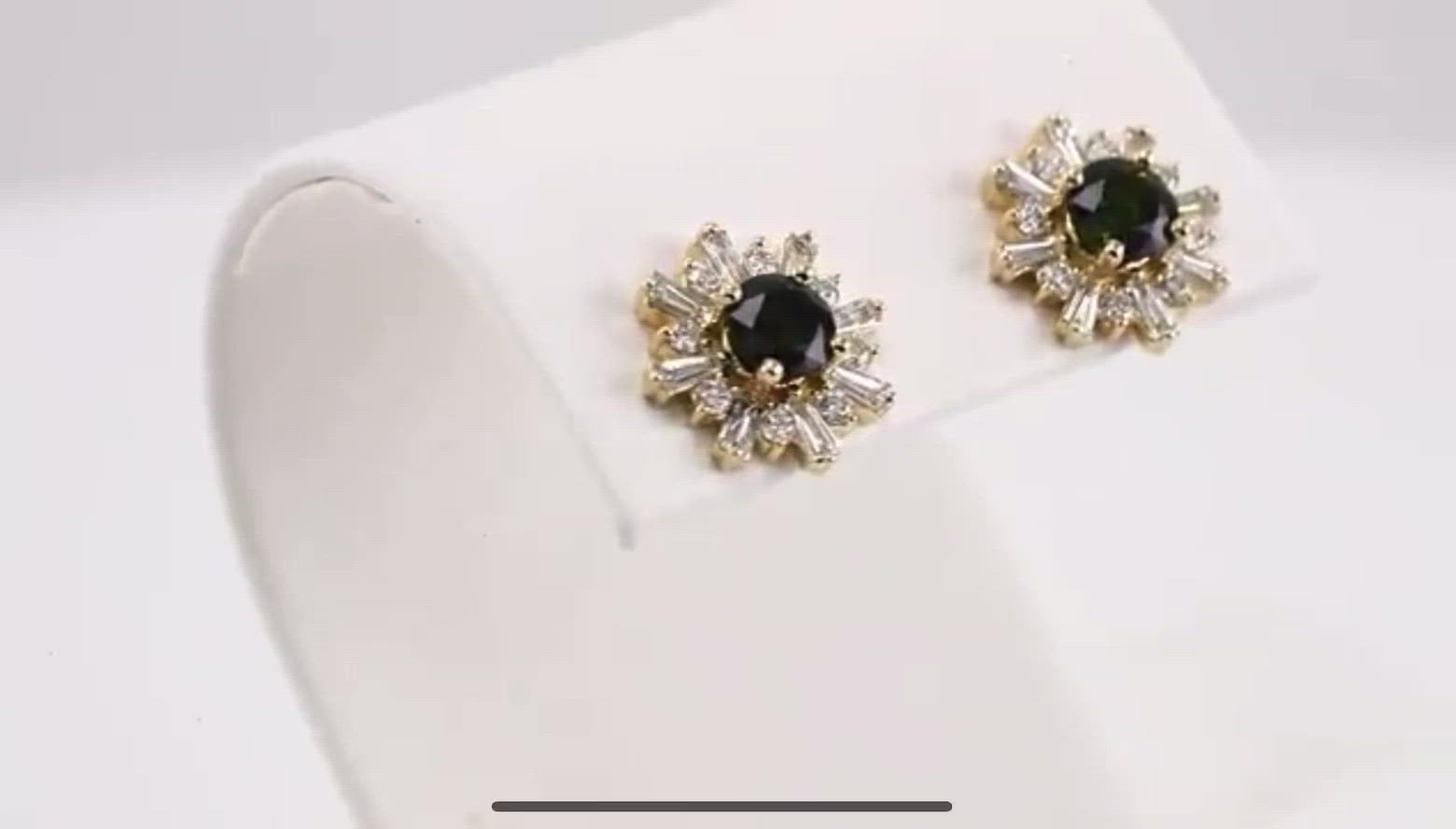 Diamond and Green Tourmaline Gold Earrings by Moments Jewellery